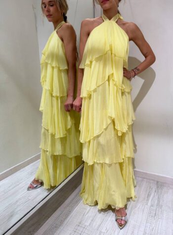 Shop Online Vestito lungo a balze giallo pulcino HaveOne