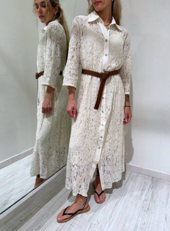 Shop Online Vestito chemisier in pizzo burro con cintura Susy Mix