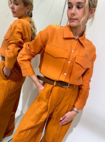 Shop Online Pantalone palazzo in lino arancio con cintura Vicolo