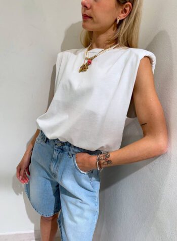 Shop Online T-shirt smanicata bianca con spalline imbottite Vicolo