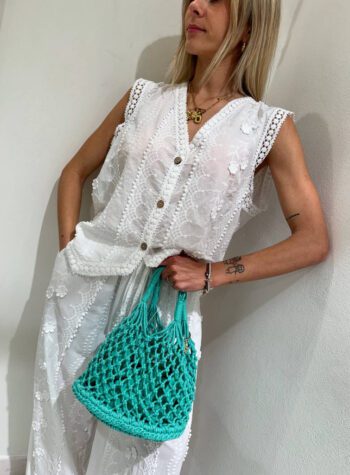 Shop Online Pantalone palazzo con ricami bianco HaveOne