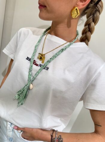 Shop Online Collana bandana intrecciata acquamarina con conchiglia