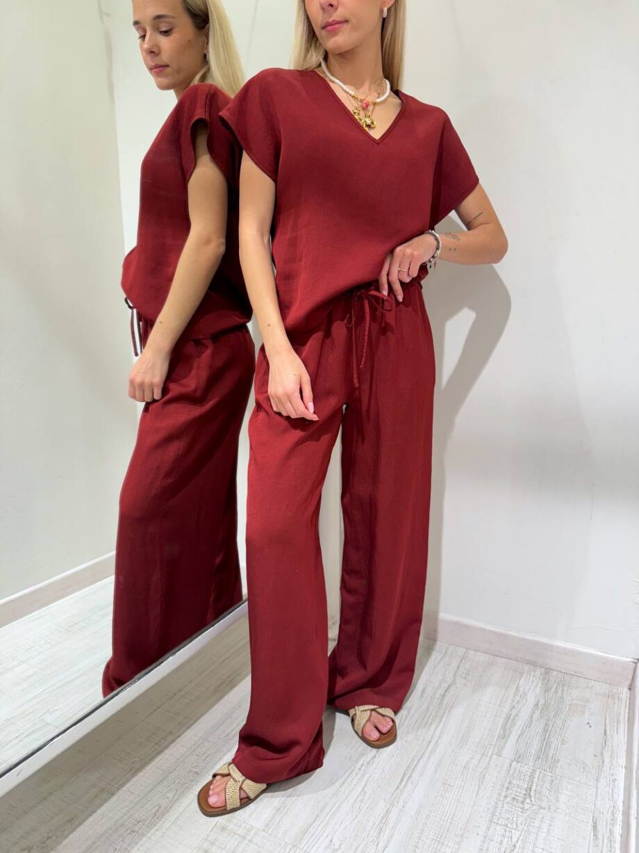 Shop Online Pantalone palazzo bordeaux con laccio Vicolo