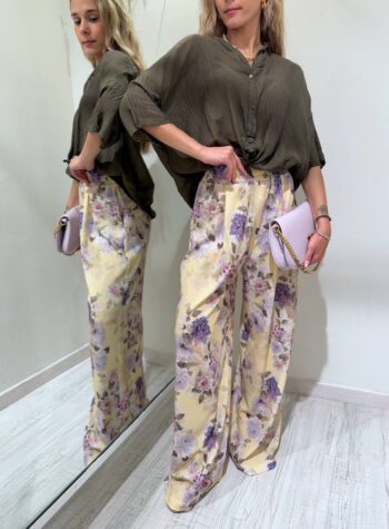 Shop Online Pantalone palazzo giallo floreale Vicolo
