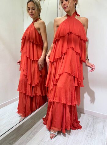 Shop Online Vestito lungo a balze coccio HaveOne