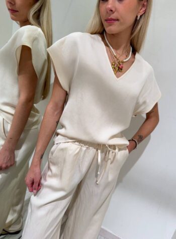 Shop Online Pantalone palazzo burro con laccio Vicolo