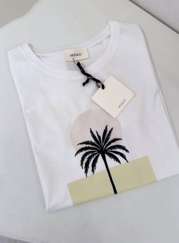 Shop Online T-shirt basic bianca stampa palma "Palm beach" Vicolo
