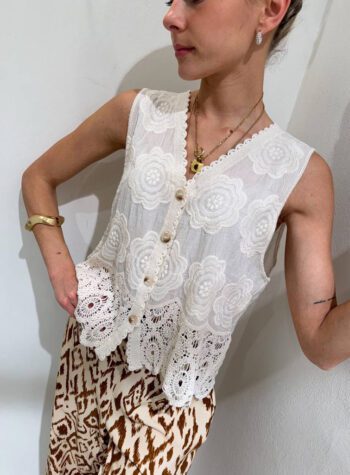 Shop Online Gilet burro con ricami e pizzo HaveOne