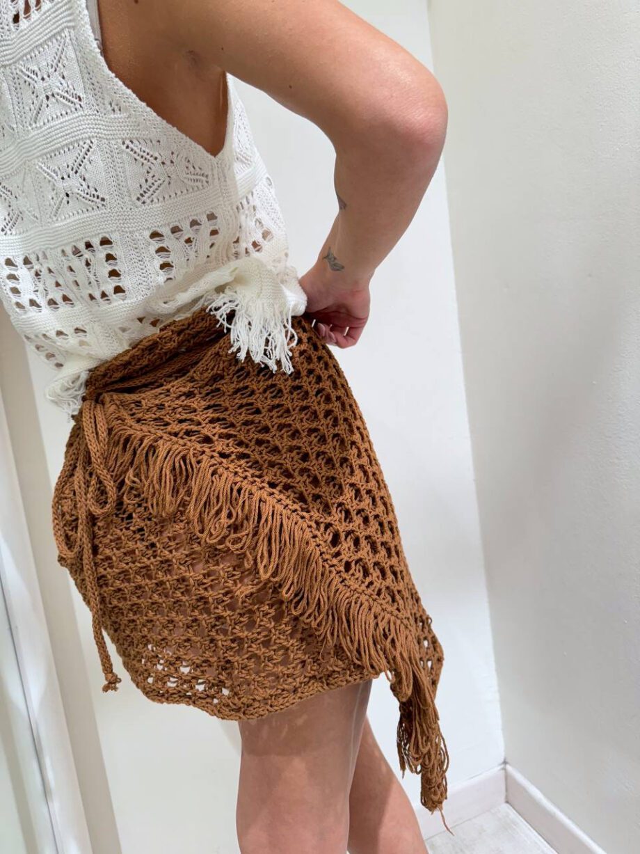 Shop Online Pareo corto crochet cioccolato con frange HaveOne