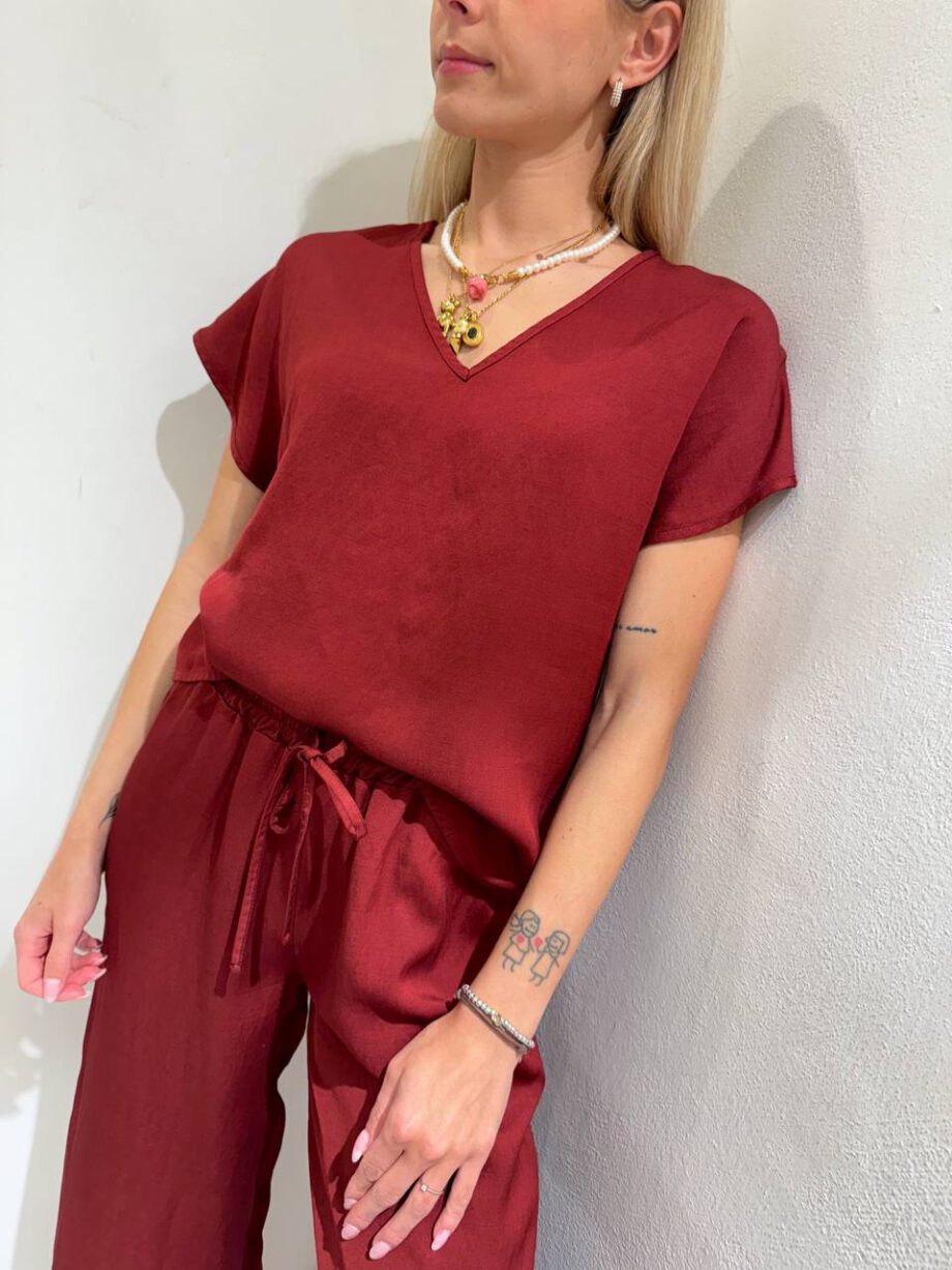 Shop Online Pantalone palazzo bordeaux con laccio Vicolo