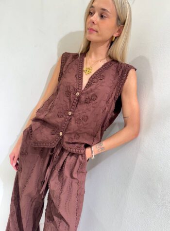 Shop Online Pantalone palazzo con ricami moro HaveOne