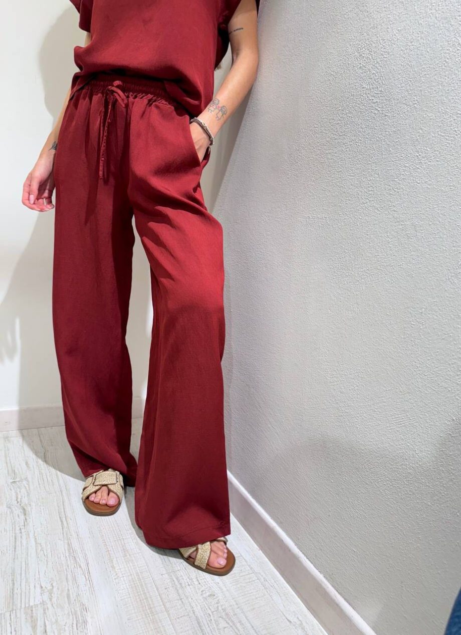Shop Online Pantalone palazzo bordeaux con laccio Vicolo