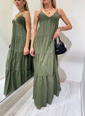 Shop Online Vestito verde militare in mussola a balze Susy Mix
