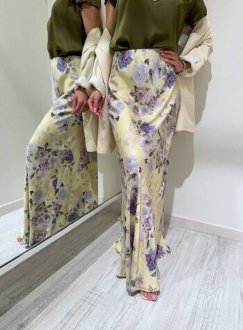 Shop Online Gonna lunga satin gialla stampa floreale Vicolo