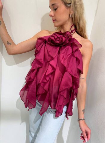 Shop Online Top foulard rosa cipria con rouches HaveOne