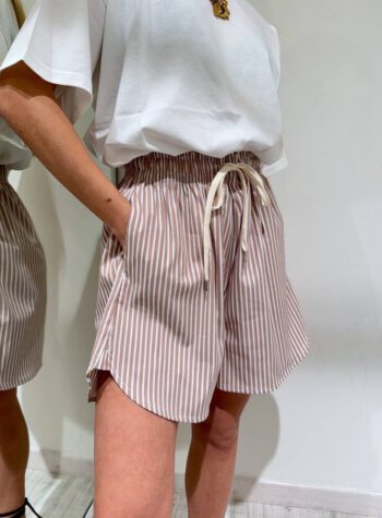 Shop Online Short ampio in cotone a righe tortora Vicolo
