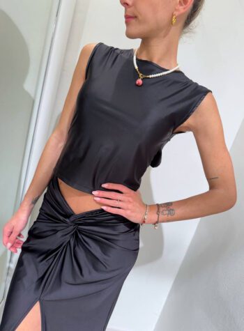 Shop Online Gonna satin nera con nodo Kontatto