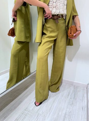 Shop Online Pantalone dritto verde olio con cintura HaveOne