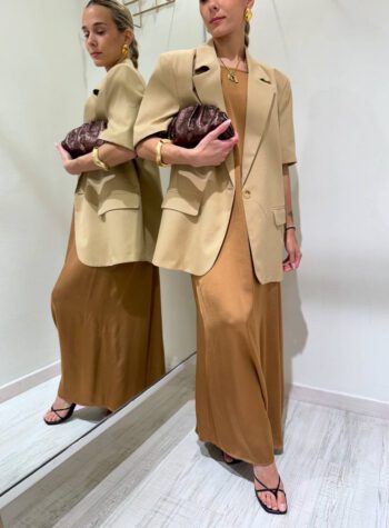 Shop Online Blazer nocciola in lino mezze maniche Vicolo