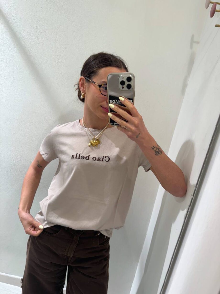 Shop Online T-shirt basic bianca ricamo "penso mille miliardi di cose" Vicolo