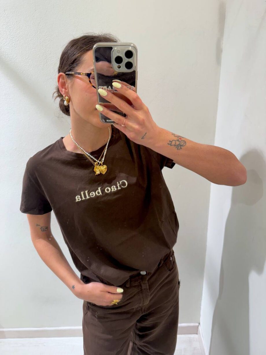 Shop Online T-shirt basic bianca ricamo "penso mille miliardi di cose" Vicolo
