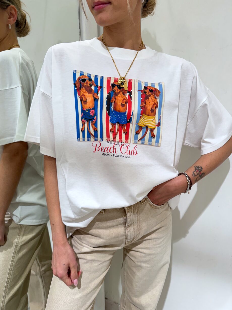 Shop Online T-shirt basic bianca ricamo "penso mille miliardi di cose" Vicolo