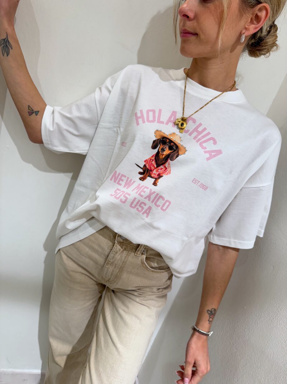 Shop Online T-shirt basic bianca ricamo "penso mille miliardi di cose" Vicolo