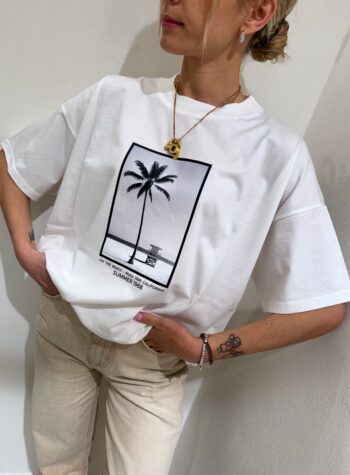 Shop Online T-shirt basic bianca ricamo "penso mille miliardi di cose" Vicolo