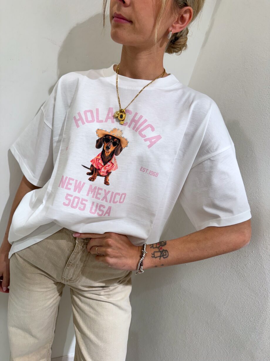 Shop Online T-shirt basic bianca ricamo "penso mille miliardi di cose" Vicolo