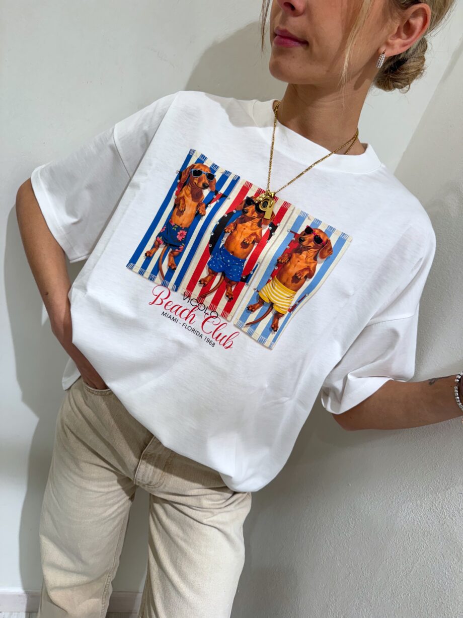 Shop Online T-shirt basic bianca ricamo "penso mille miliardi di cose" Vicolo