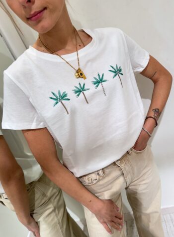 Shop Online T-shirt basic bianca ricamo "penso mille miliardi di cose" Vicolo