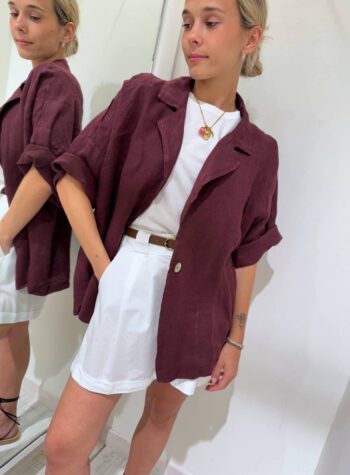 Shop Online Blazer mezze maniche moro in lino Susy Mix