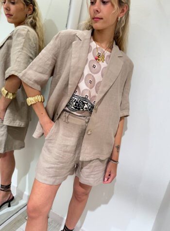 Shop Online Blazer sabbia in lino mezze maniche HaveOne