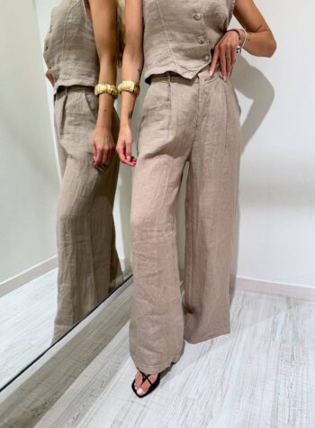 Shop Online Pantalone palazzo in lino sabbia HaveOne