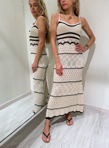 Shop Online Vestito lungo burro righe nere crochet Susy Mix