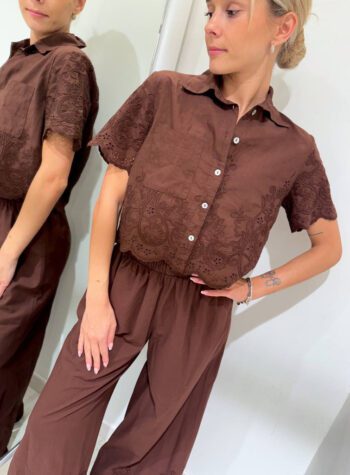 Shop Online Pantalone palazzo cioccolato con pizzo sangallo HaveOne