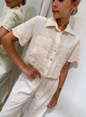 Shop Online Pantalone palazzo burro con pizzo sangallo HaveOne