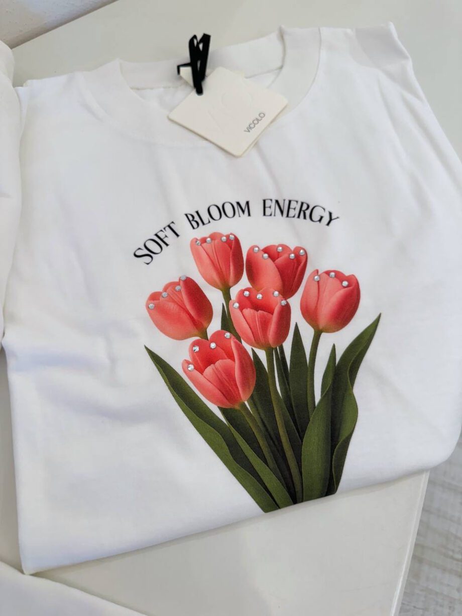 Shop Online Tshirt bianca oversize tulipani e strass Vicolo