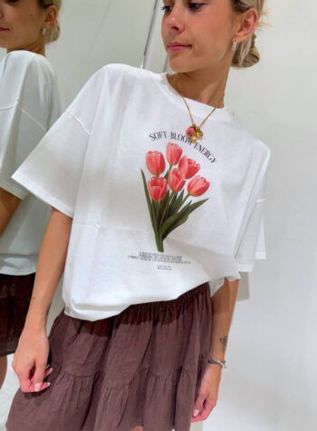 Shop Online Tshirt bianca oversize tulipani e strass Vicolo