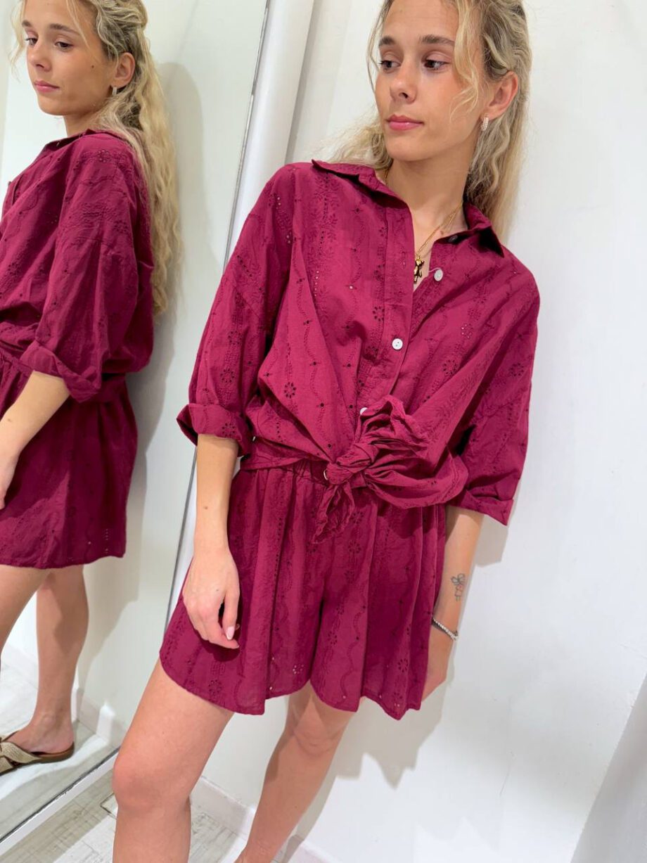 Shop Online Coordinato in san gallo bordeaux short e camicia HaveOne