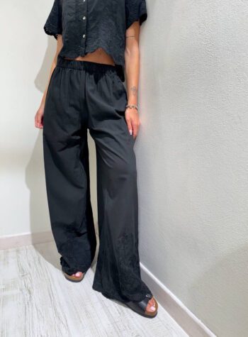 Shop Online Pantalone palazzo nero con pizzo sangallo HaveOne