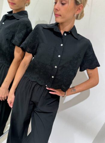 Shop Online Pantalone palazzo nero con pizzo sangallo HaveOne