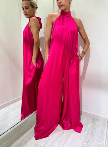 Shop Online Tuta lunga in raso fucsia schiena scoperta Souvenir