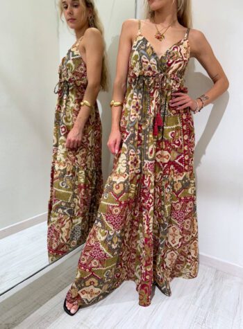 Shop Online Vestito lungo fantasia etnica con nappine Vicolo