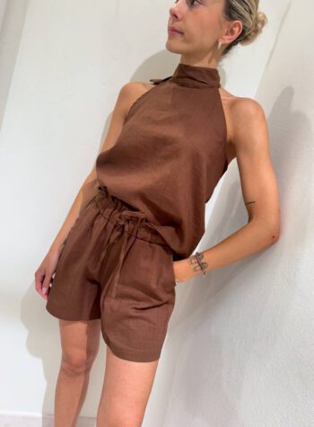 Shop Online Coordinato short e top in lino cioccolato Vicolo