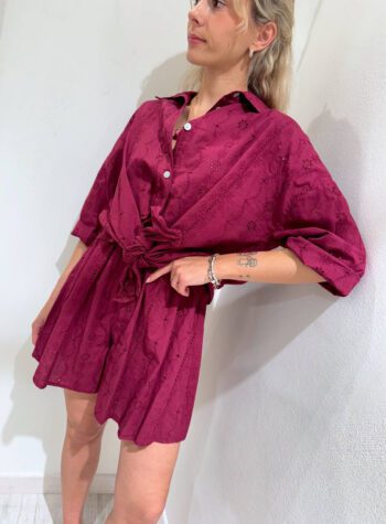 Shop Online Coordinato in san gallo bordeaux short e camicia HaveOne
