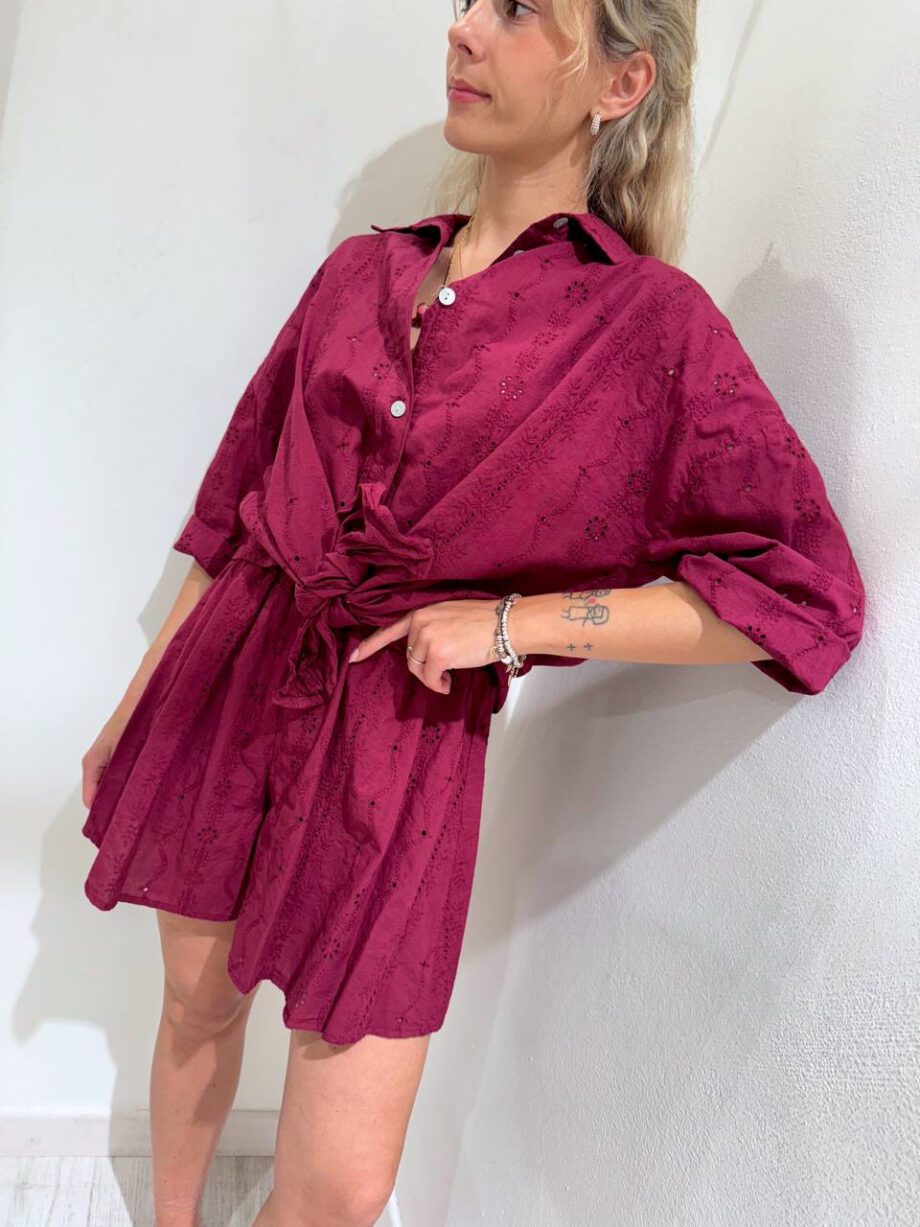 Shop Online Coordinato in san gallo bordeaux short e camicia HaveOne