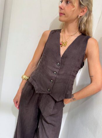 Shop Online Gilet corto moro in lino HaveOne