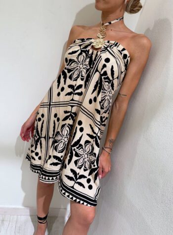 Shop Online Vestito corto beige fantasia palme nere HaveOne