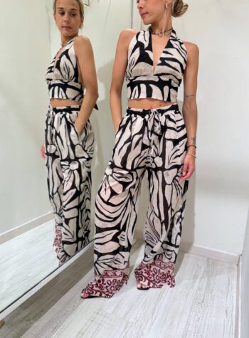 Shop Online Pantalone fantasia etnica burro e nera Vicolo